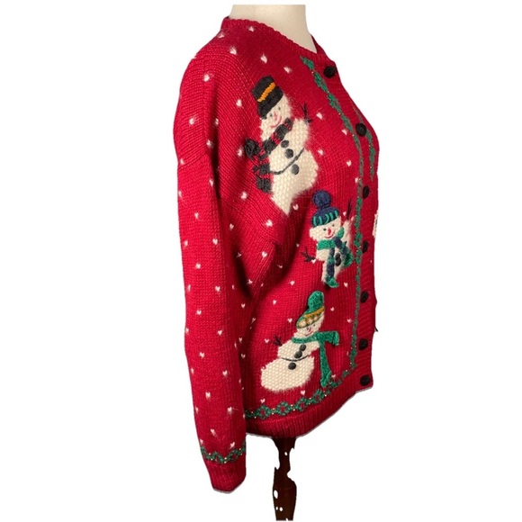 Vintage Boundary Waters Christmas Cardigan Sweater Womens Size Large Snowmen - Picture 5 of 6